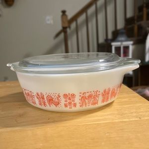 Pink Amish Pyrex Butterprint bowl with lid